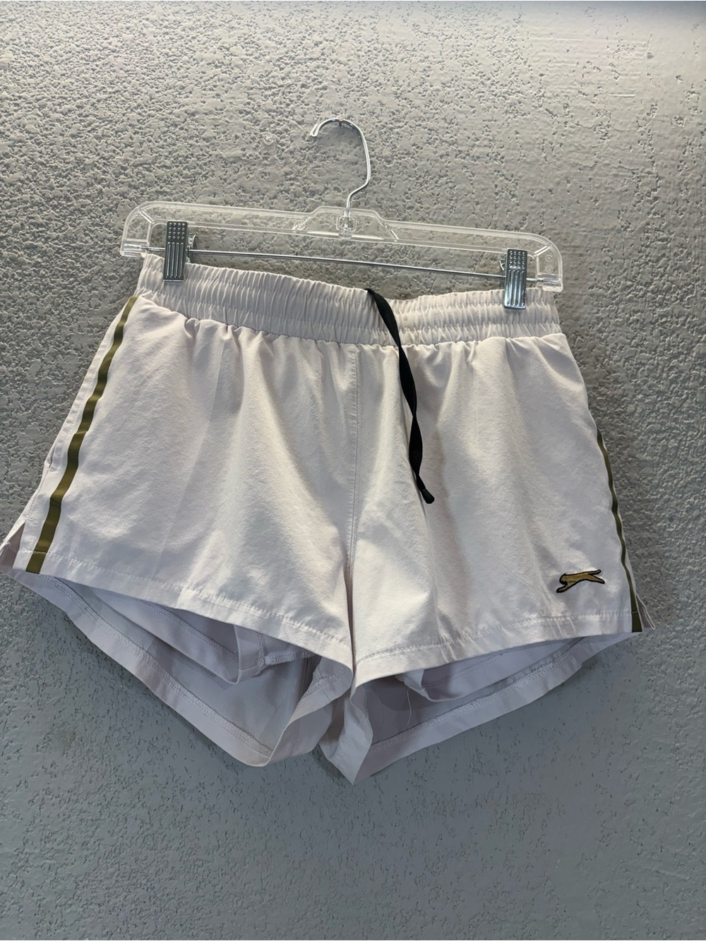 Slazenger White Athletic Shorts with Olive Side Stripes